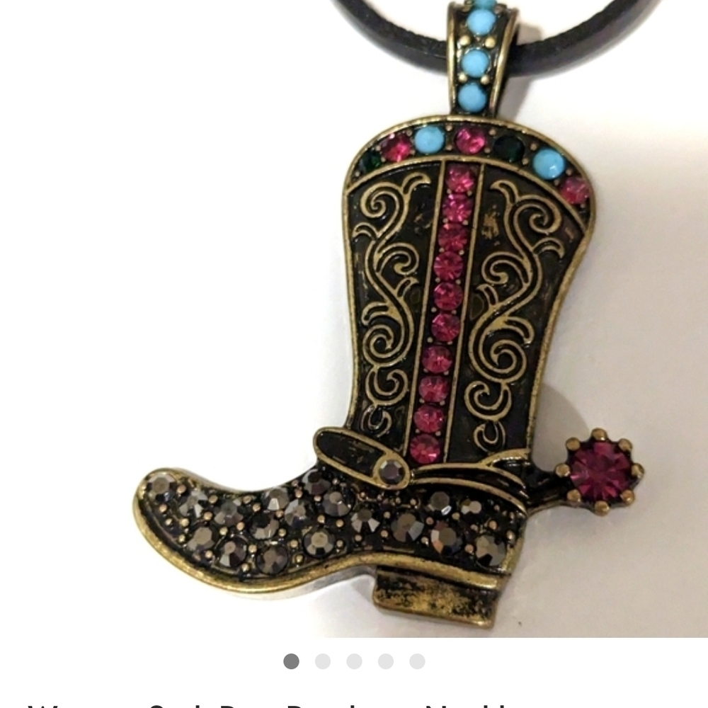 Source Unknown Western Boot Necklace with Pink and Turquoise Accents
